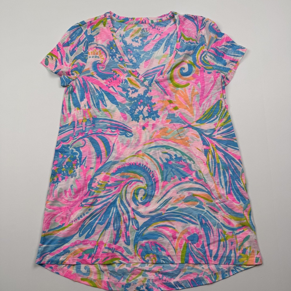Lilly Pulitzer Dress Womens XXS Pink Blue Multicolor V Neck Tunic Short Sleeve